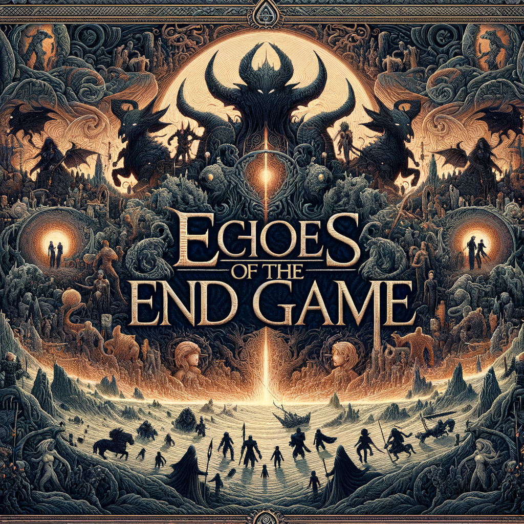A stunning and intricate artwork representing the themes of fate, destiny, and the culmination of a grand adventure. This piece captures a pivotal moment with iconic figures and mythical creatures intertwined in a vibrant landscape.